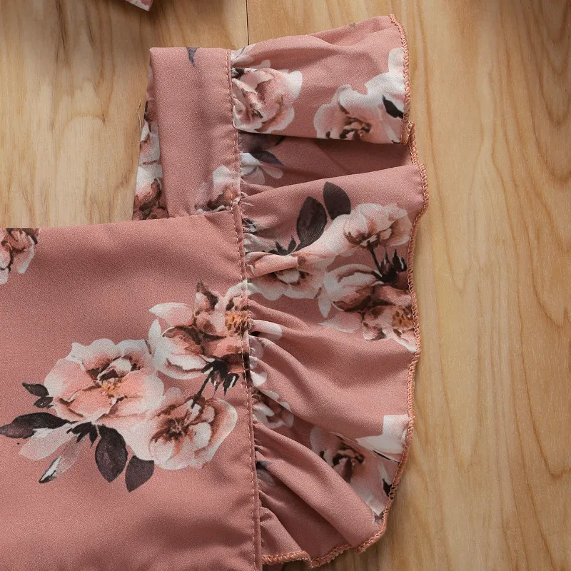 

0-24M Newborn Baby Girls Flowers Print Ruffles Jumpsuits Short Sleeve Headband 2pcs