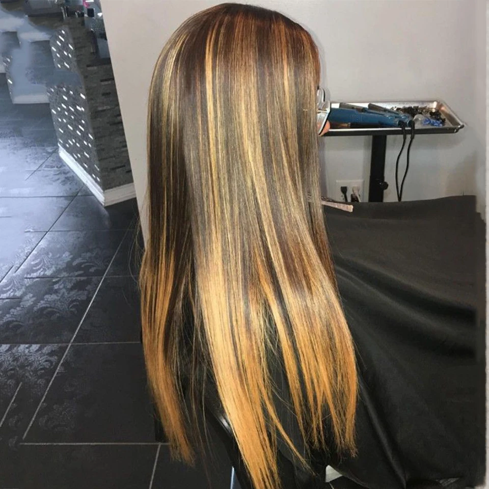 

13x1 Straight Honey Blond Ombre Color Highlight 150% T Lace Middle Part Human Hair Wigs for Women Remy Brazilian Hair Wig