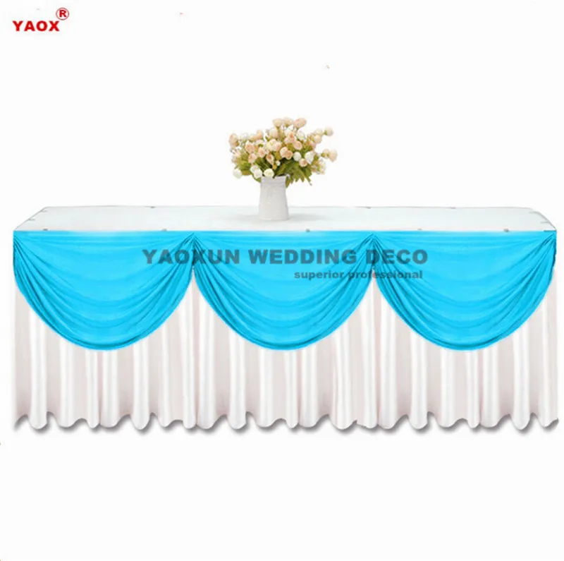 

3M Long Wave Drapes Ice Silk Table Skirt Tablecloth Skirting With Top Swag Drape For Wedding Event Party Decoration