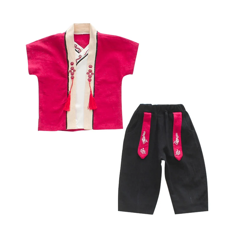 

Boys Clothing Sets Happy New Year China Traditional Style Kids Long Sleeve T-shirts+ Black Pants 2pcs Suit Children Outfits