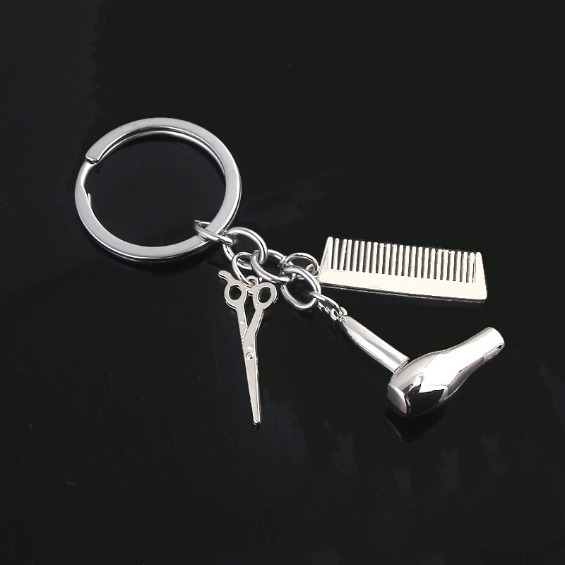 

Personality Barber Keychains Hair Dryer Combs Scissors Pendant Keyring Stylist Tools Scissor Blow Salon Hip Hop Creative Gift
