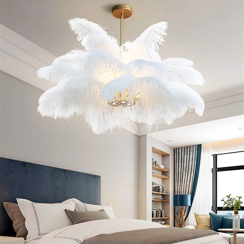 

Скандинавская светодиодная Подвесная лампа в виде страусиного пера, современный интерьерный декор, освещение для спальни, гостиной, лампа ...