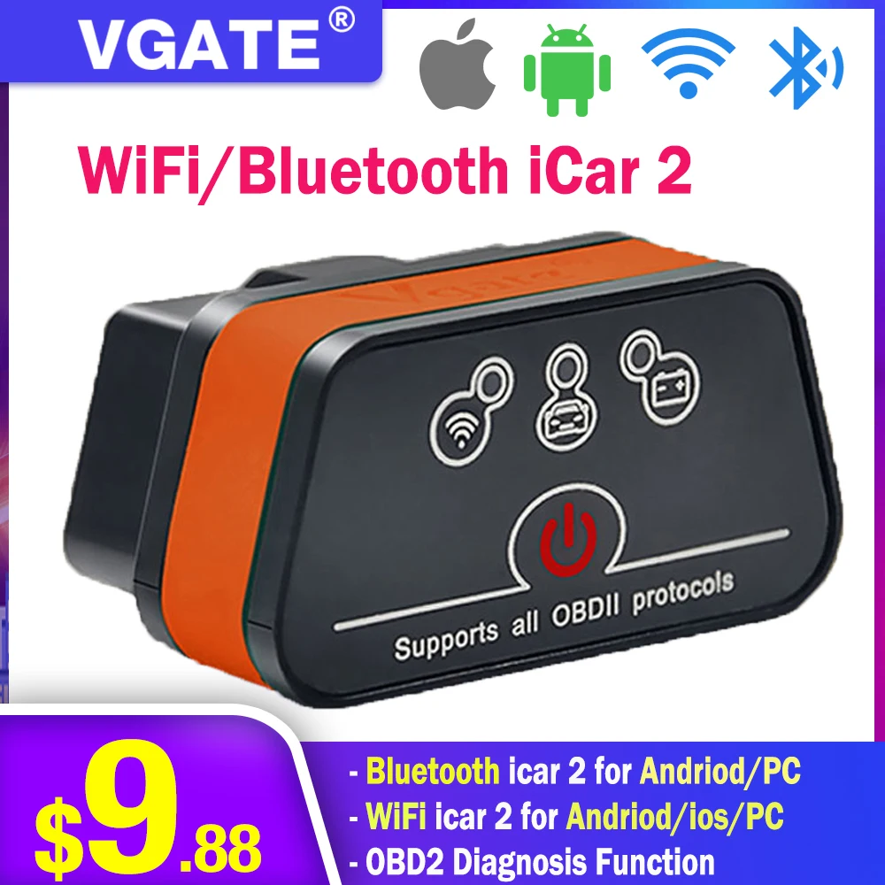 

Считыватель кодов Vgate iCar2 ELM327 OBD2, диагностический инструмент для Android/IOS/ПК, сканер для авто iCar 2 Elm 327, Bluetooth/Wi-Fi