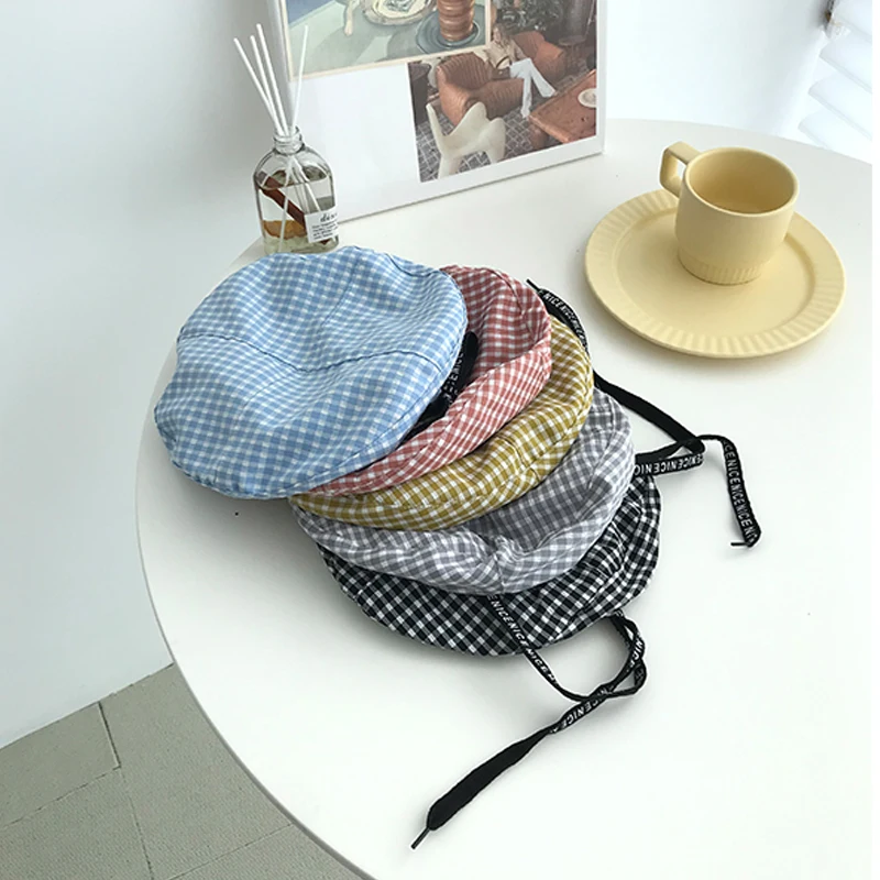 Берет Foux Летняя женская Тонкая Клетчатая Регулируемая Веревка Бейкер мальчик