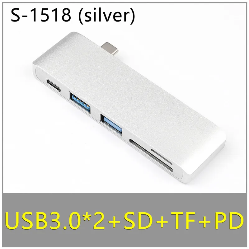 TypeC-5in1-17 Два порта USB C концентратор до 4K HDMI адаптер Thunderbolt 3 двойной USB 3,1 данных type-C концентратор TF SD PD адаптер для MacBook Pro Air 13 - Цвет: TypeC-5in1-17