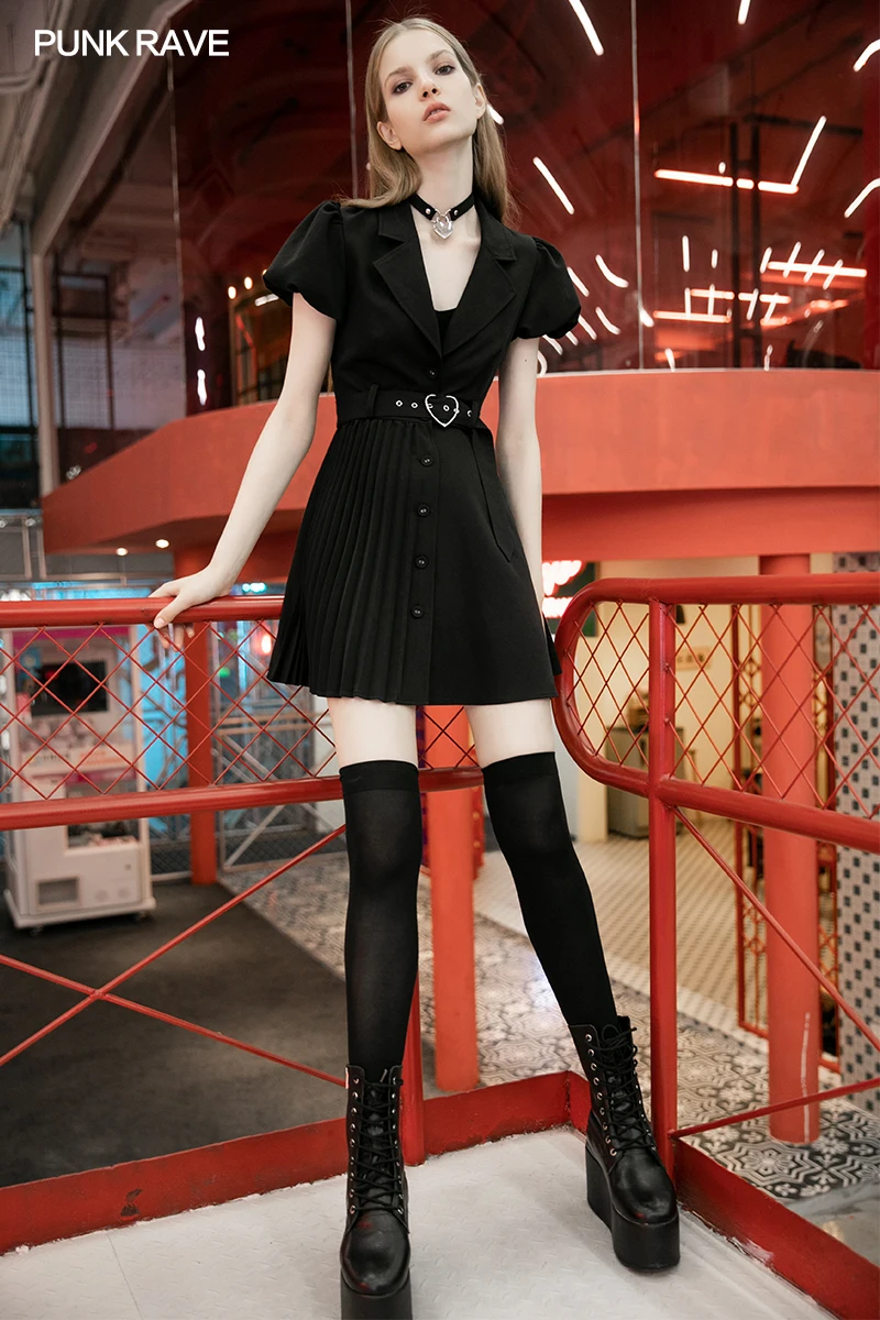 Плиссированное Платье в стиле панк модное классическое черное платье с вырезом