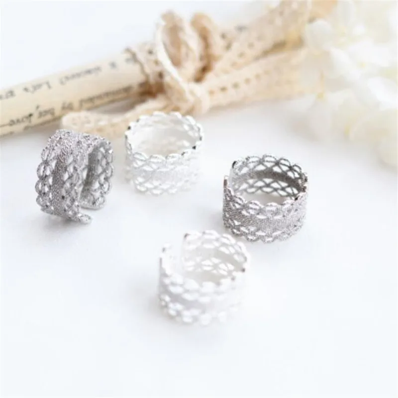

New Beautiful Hollow Lace Fashion 925 Sterling Silver Jewelry Not Allergic Personality Flower Exquisite Opening Rings SR539