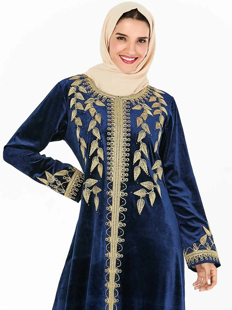 Luxury Embroidery Maxi Dress Muslim Velevt Abaya Vestidos Cardigan Kimono Long Robe Gowns Jubah Middle East Eid Ramadan Islamic |