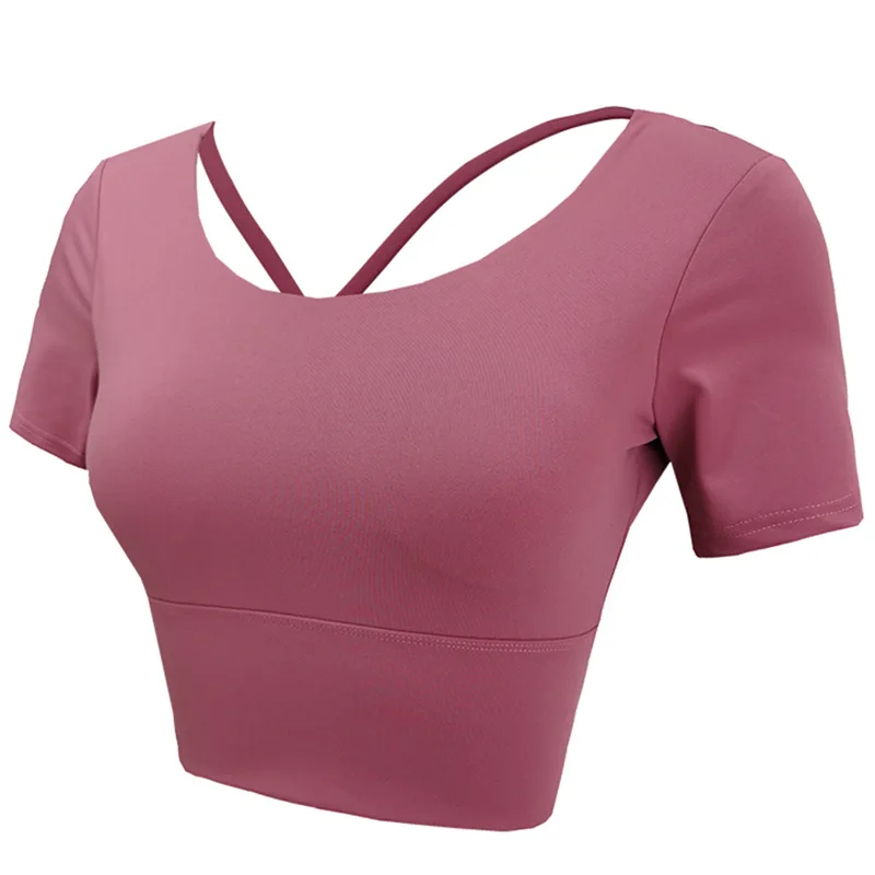 Рубашки для йоги тренировочный топ с открытой спиной укороченный длинным