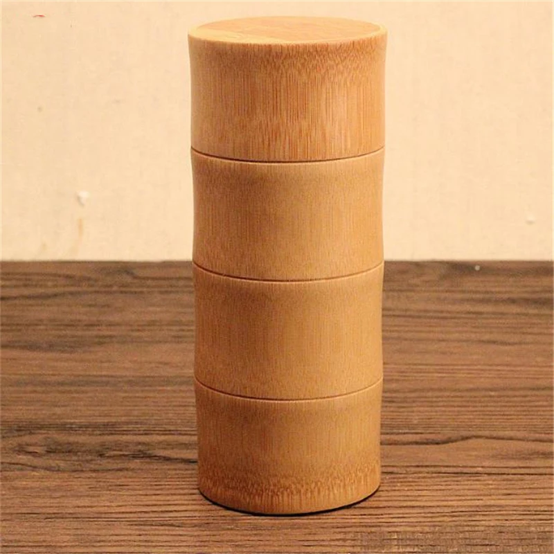 

Small Bamboo Storage Bottles Kitchen Tea Container Jar Cans Case Organizer Spice Round Caps Seal Box Canister For Bulk Products