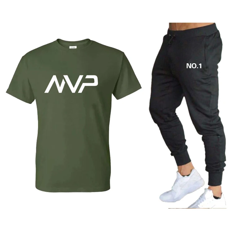 

MVP Summer Pop Brand T-Shirt + Men's Pants, with 2, Jogging, Sports Suit