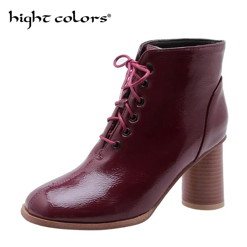 2020 женские осенние ботинки из лакированной кожи со шнуровкой большие размеры 46 47