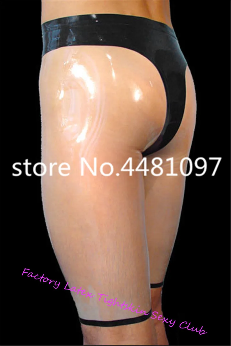

Sexy Latex Men's Exotic Pants Short Latex Rubber Tight Breeches Transparent With Black latex panties fetish faux no zip