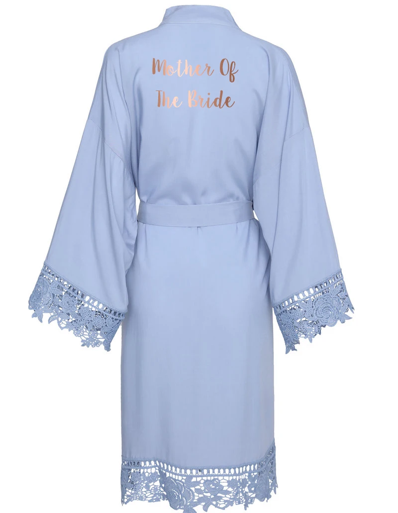 YUXINBRIDAL зеленый однотонный хлопковый Халат кимоно с кружевной отделкой женский свадебный халат белый халат - Цвет: Light b mother bride
