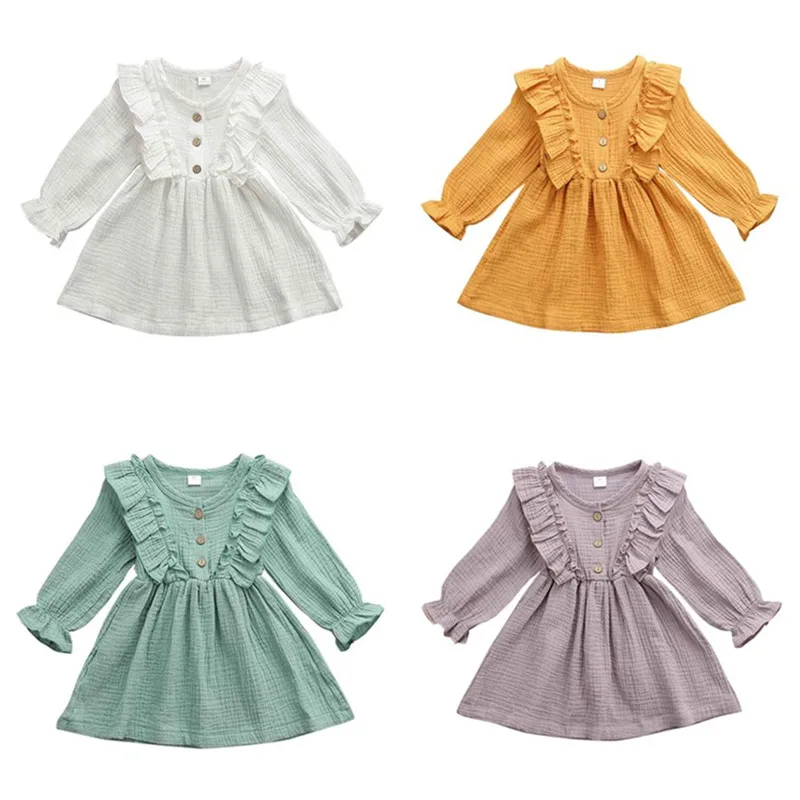 Хлопковое и льняное платье для маленьких девочек вечерние наряды на весну осень