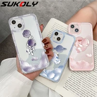 cartoon astronaut cloud clear silicone case for iphone 13 pro max 13 mini 12 pro 11 12 13 shockproof camera protection cover