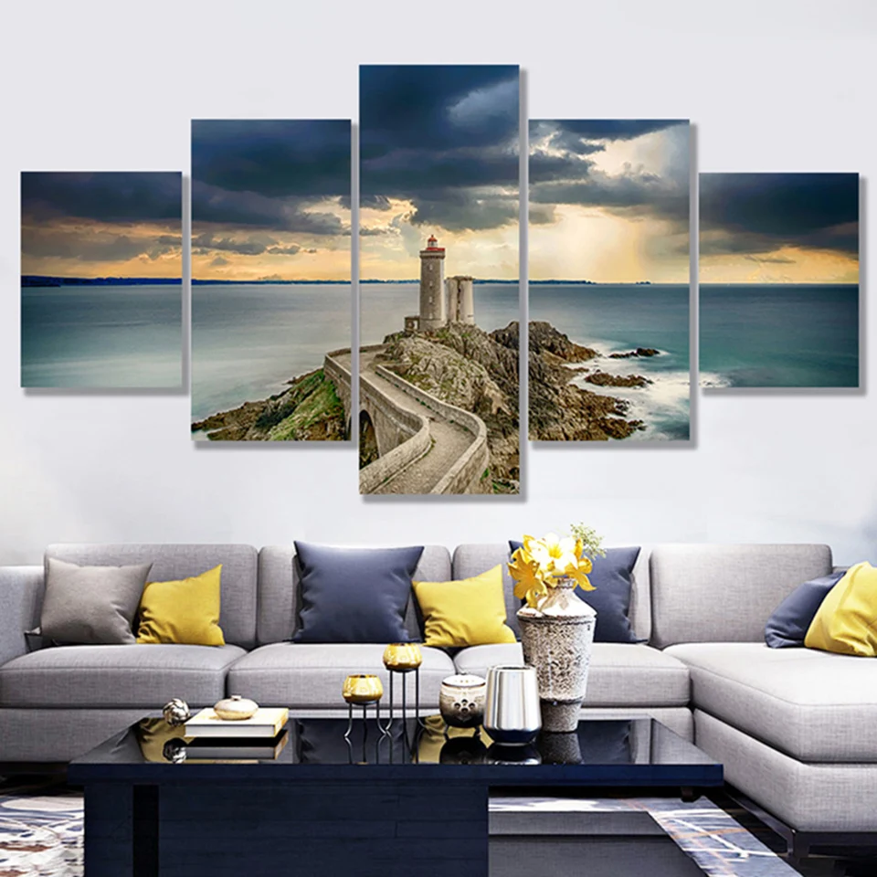 

Modular Pictures Frame Wall Art HD Guard Prints 5 Pieces Towers Canvas Waves Painting Sea Bedroom Home Decoration Artwork Poster