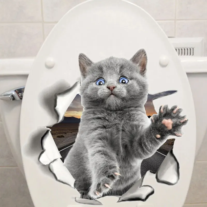 

Toilet Stickers 3D Cat Vivid Wall Sticker 2021 Fashion Lovely Animal Pvc Waterproof Decal For Bathroom Toilet Kicthen Decorative