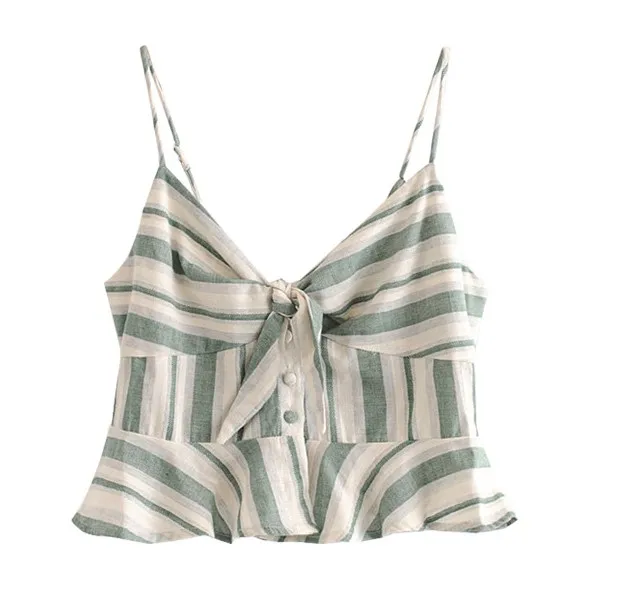 Топ женский в французскую полоску с V-образным вырезом и глубоким белая Зеленая