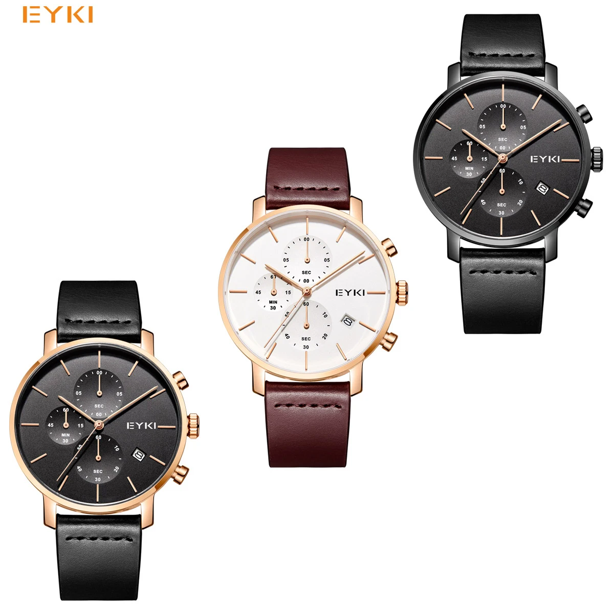 EYKI мужские часы с календарем кожаный ремешок ультратонкие водонепроницаемые
