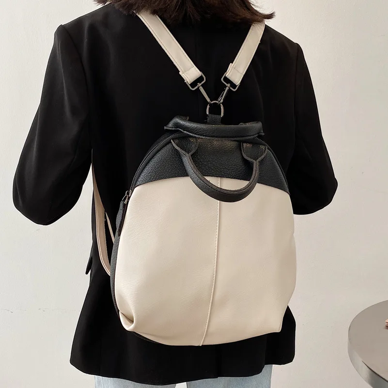 

Hit Colour Soft Leather Small Backpack For Women 2021 New Korean Fashion Wild Casual Travel Shoulder Bag Student Bag