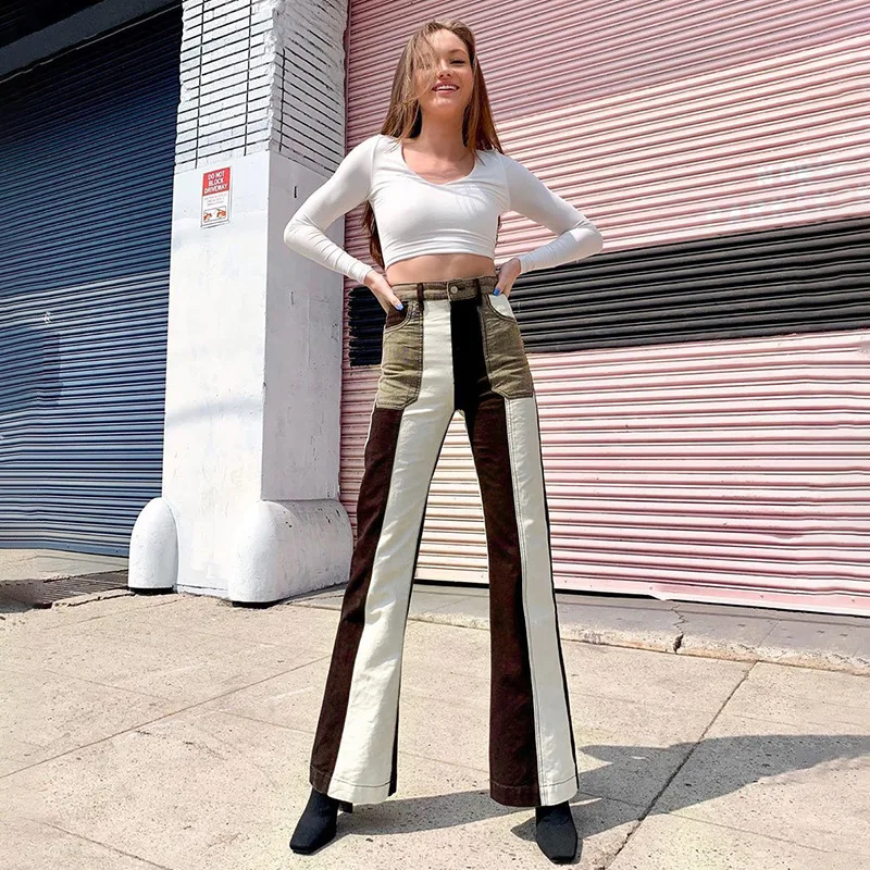 

Patchwork Color Block Baggy Jeans Women Street Style High Waist Cargo Pants Y2K Aesthetic 90s Straight Denim Trousers