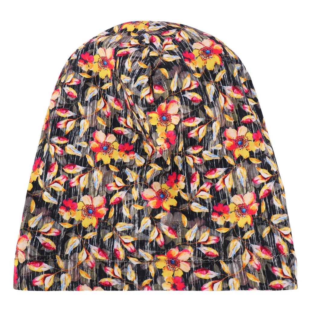 

Butterfly Print Flower Binding Cap Satin Lined Nightcap