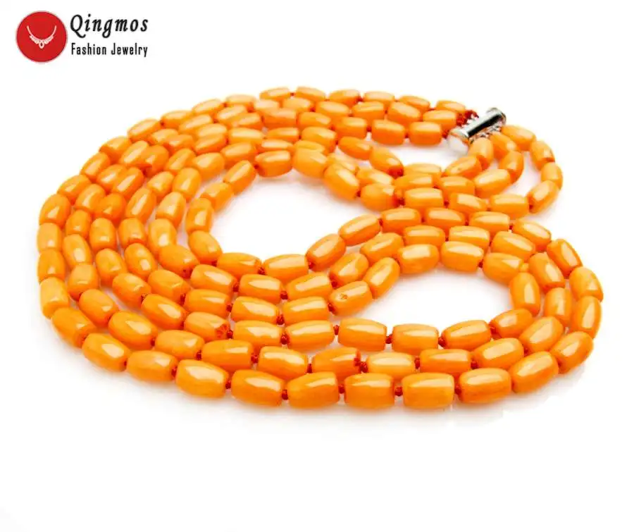 Женское Ожерелье Qingmos из натурального оранжевого коралла с толстыми кусочками 6*9