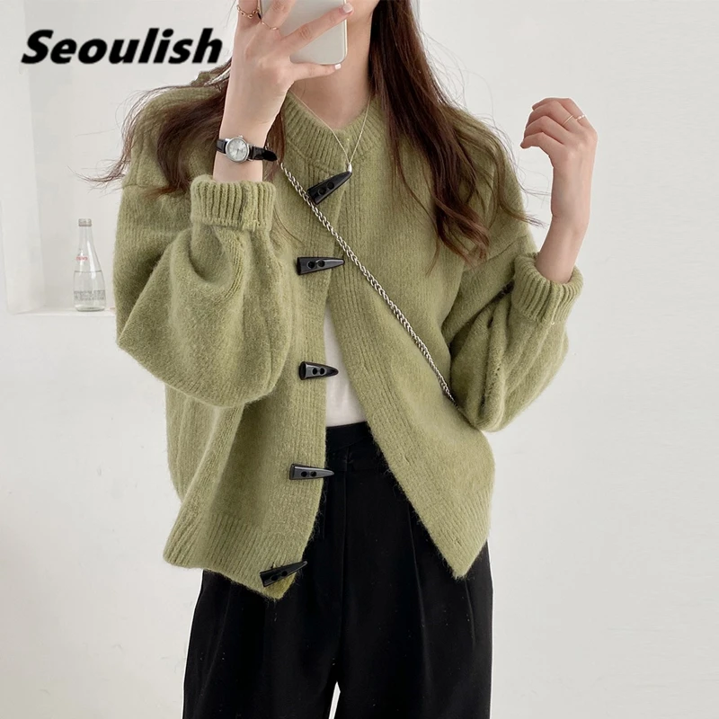 

Seoulish Autumn Winter 2021 New Elegant Women's Knitted Cardigans Long Sleeve Single Breasted Sweaters Female Fashionable Tops
