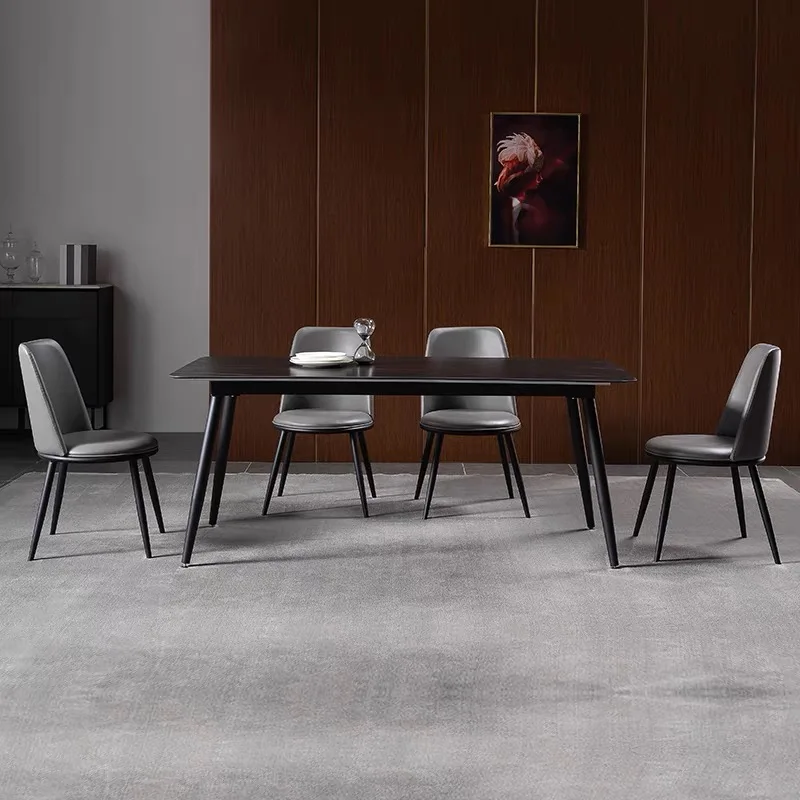 

Итальянский современный сланцевый металлический золотой обеденный стол, белый роскошный обеденный стол и стул