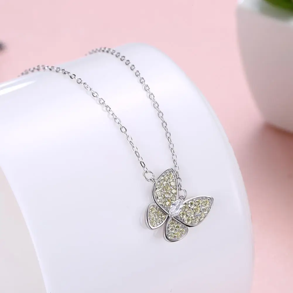 

LEKANI Genuine 100% 925 Sterling Silver Butterfly Necklaces Pendant Dazzling Cubic Zirconia Necklace Women's Gifts Fine Jewelry