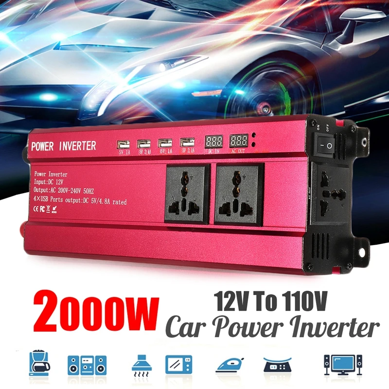 

Peak Car Solar Power Inverter DC 12V To AC 110V/240V 10000W LCD Display 4 USB Voltage Transformer Modified Sine Wave Converter