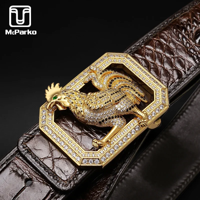 

McParko Genuine Crocodile Leather Belt Men Luxury Business Trouser's Belt Stainless Steel Rooster Waist Belt Crocodile Back Skin