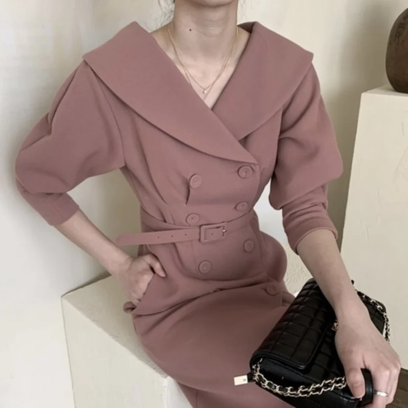 Весеннее женское элегантное платье модное двубортное миди офисное Дамское