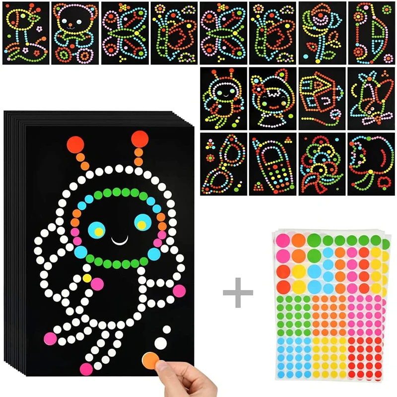 Children DIY Dot Puzzle Stickers Colorful Dots Cute Cartoon Learning Early Education Toys Mosaic Sticker for Kids Children Gifts