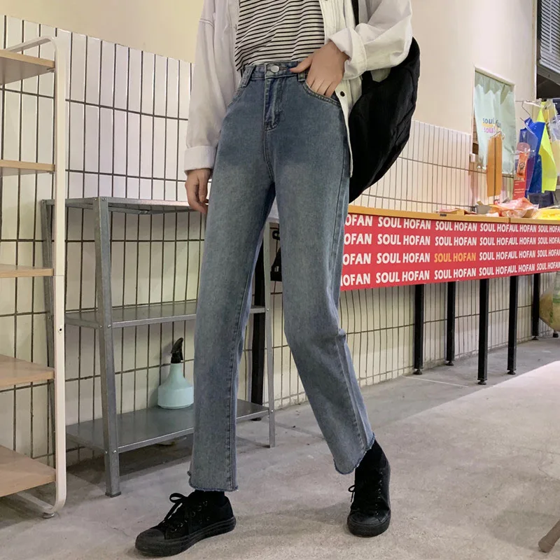 Женские джинсы синие модные элегантные прямые с высокой талией повседневные в