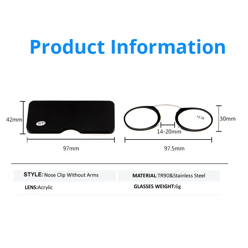 

Men Women Nose Clip Reading Glasses With Case Mini Portable TR90 Small Thin Presbyopic Eyeglasses Slim Round Diopter +1 1.5 2 3