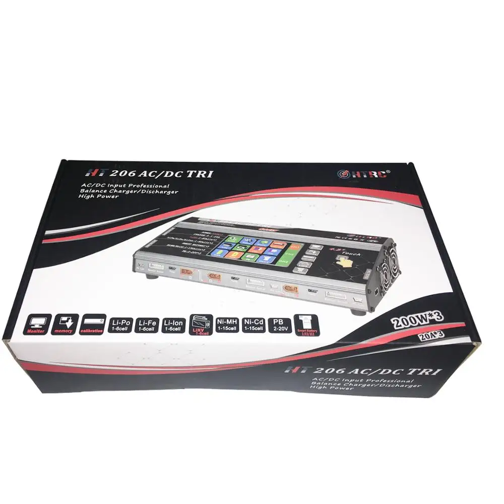 

HTRC HT206 AC/DC TRI Professional RC Toy Lipo Battery Balance Charger 200W*3 20A*3 Triple Port for Lilon/LiPo/LiFe/LiHV Battery
