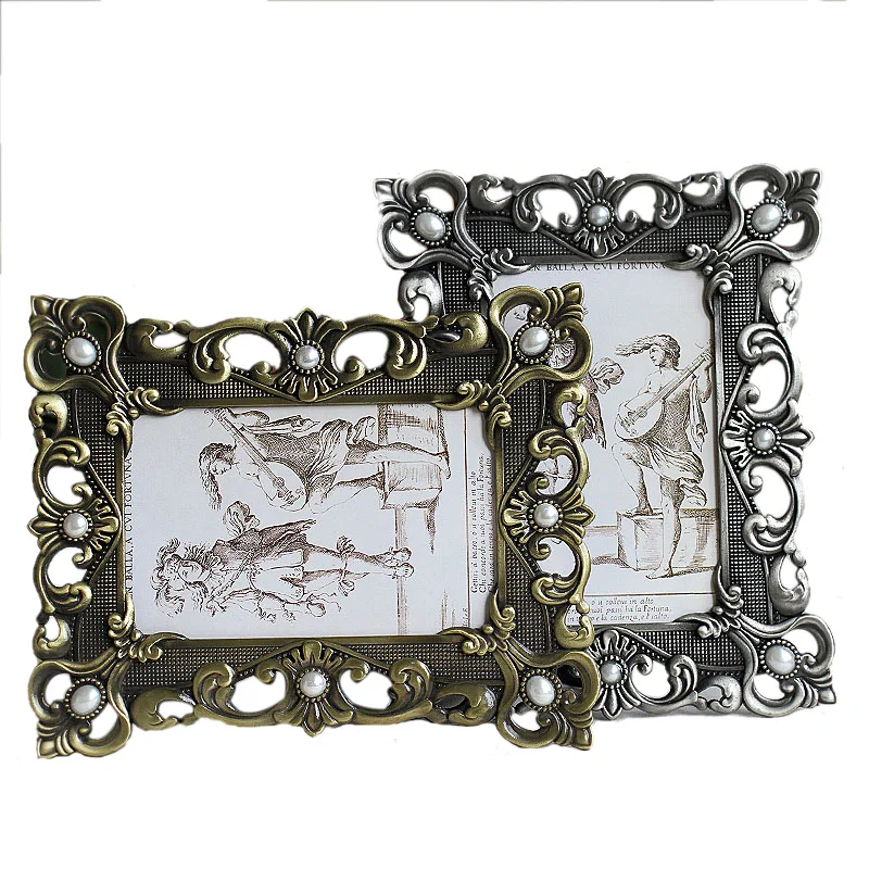

6 Inch Metal Photo Frame With Diamond Pearl Wedding Home Family Picture Frame