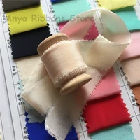 ins style 25mm 50mm 5mtsrollwoodenspools100 pure silk frayed edge ribbon for wedding packaging pure silk ribbon
