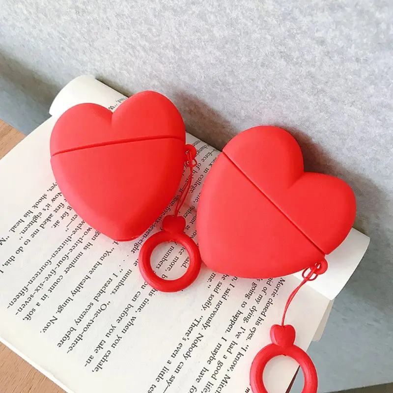 

Red Love Heart Protective Case Soft Silicone Cover with Lanyard for freebuds 3