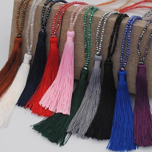 Collier Femme Collares Largos De Moda Bijoux Statement Long Necklace Crystal Bead Tassel Pendant Bohemian Sweater Necklace