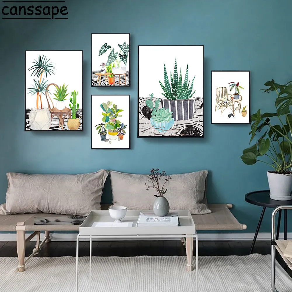 Картина на холсте с растениями кактусами настенные художественные принты