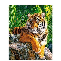 chenistory 5d diamond painting full square round forest tiger animal diamond embroidery mosaic animal kits art home decoration