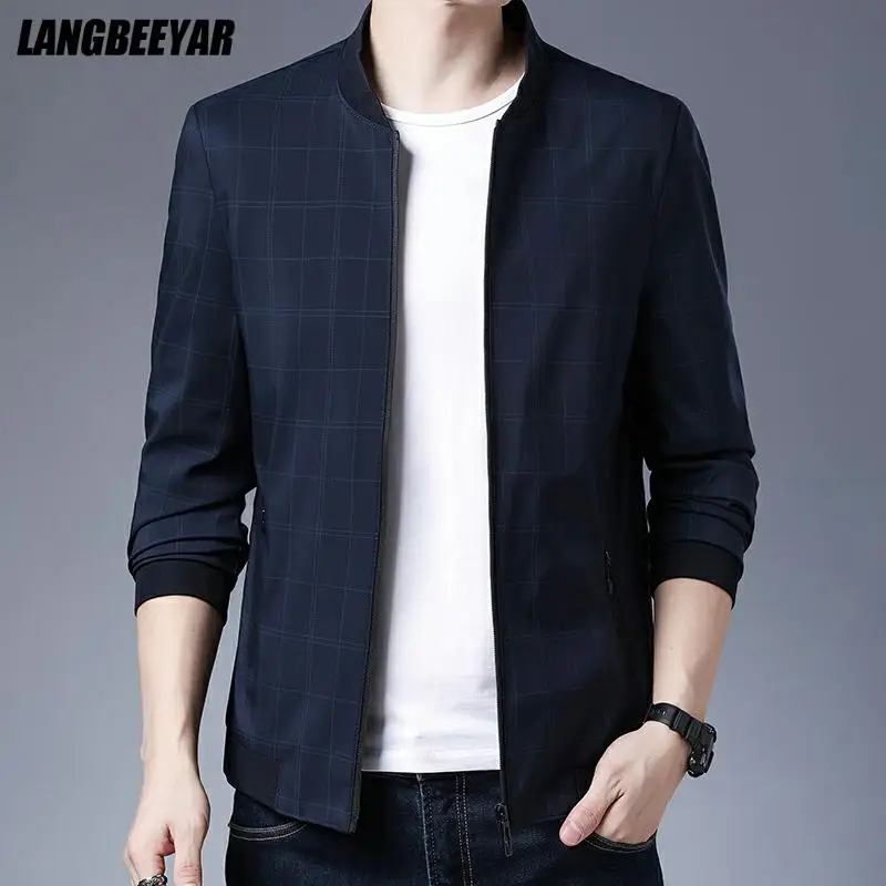 

New Brand Casual Fashion Baseball Collar Slim Fit Plaid Mens Bomber Jacket Windbreaker High Quality Coats Winter Mens Clothes