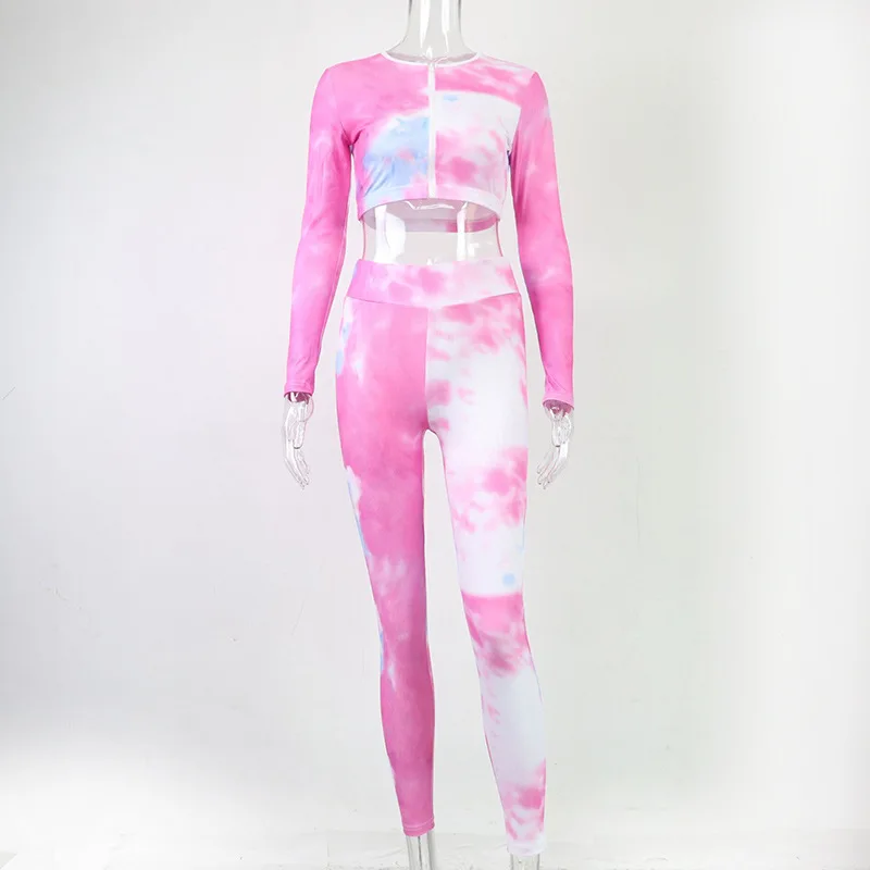 

Printed zipper long-sleeved top buttocks leggings suit yoga clothes women