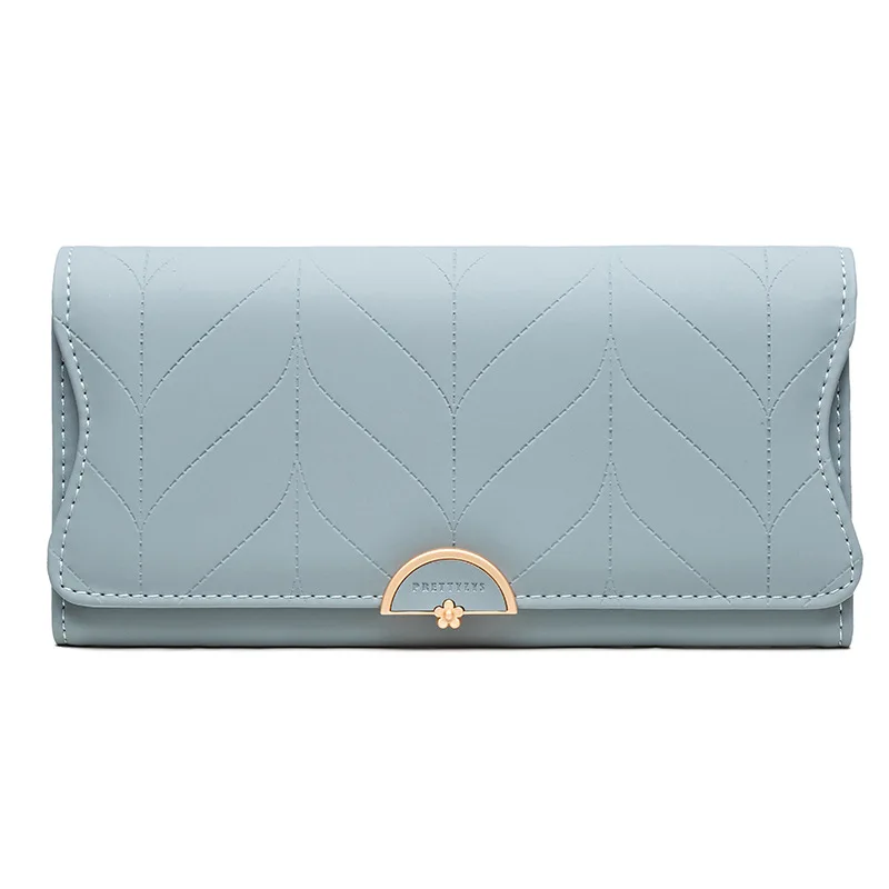 Women Wallets New Fashion High Quality Brand Letter Long Tri-fold Coin Purse Flower Hasp Pu Leather Female Clutch Card Holder