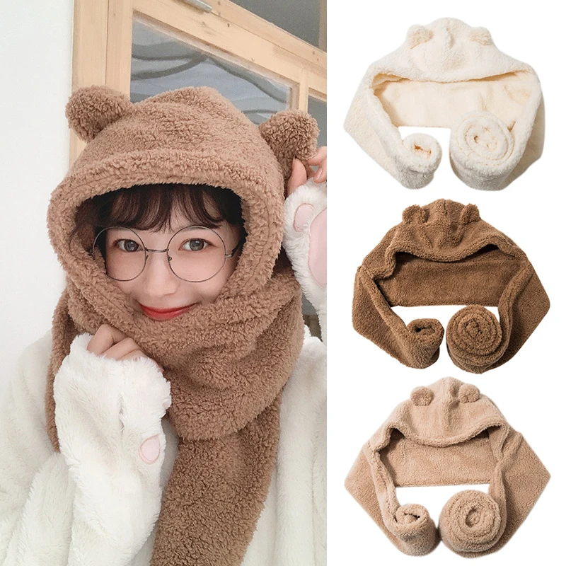 

Cute Bear Ears Warm Hat Scarf Women Girls Winter Hats Comfortable Warm Scarf Hat Durable