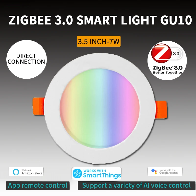 

Tuya Zigbee 3,0 Интеллектуальный светильник встраиваемый круглый свет 7 Вт/10 Вт RGB затемнение светодиодный потолочный светильник умный дом голос У...