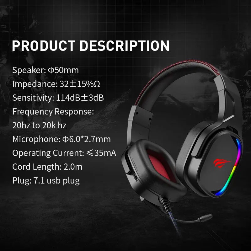 Игровая гарнитура Havit 7 1 с объемным звуком USB проводная RGB светильник игровые